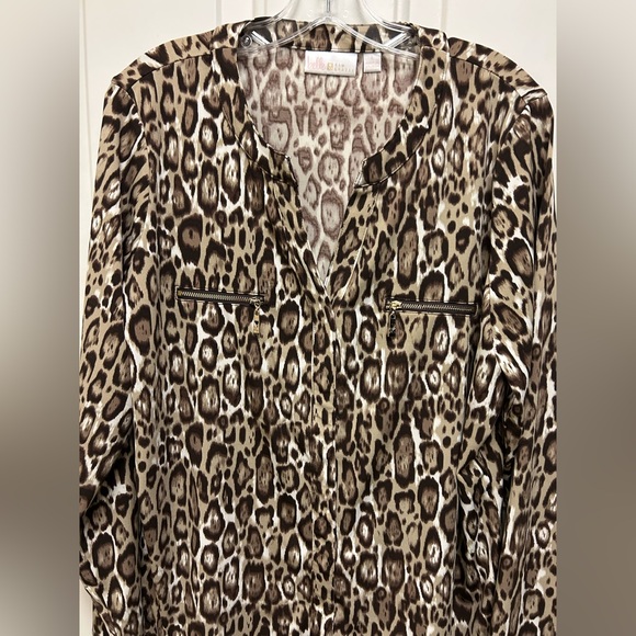 Belle by Kim Gravel Leopard Print Zip-Pocket Top in Brown and Cream - Picture 6 of 8